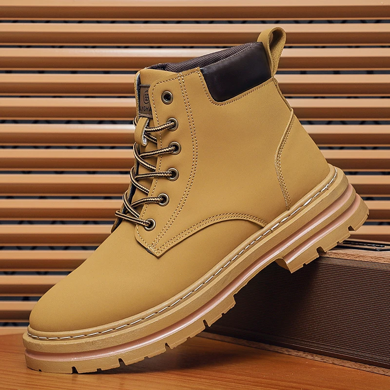 2026 New Men's Boots, Retro English-style Dark Brown Boots, Men's High-top Casual Sneakers, Men's Outdoor Short Boots