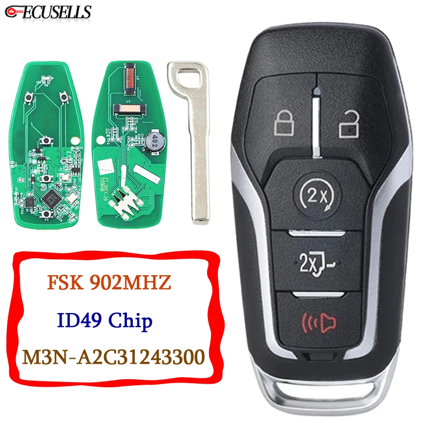 5B Remote Car Key Fob FSK 902Mhz ID49 Chip For Ford Edge Fusion Explorer Mustang F150 Promixity Smart Card (SUV) M3N-A2C31243300 |