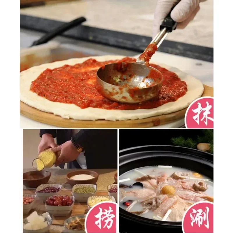 Stainless Steel Pizza Sauce Spoon with Long Rubber Handle Anti-Hot Pizza Spread Ladle Measuring Spoon Sauce Tools