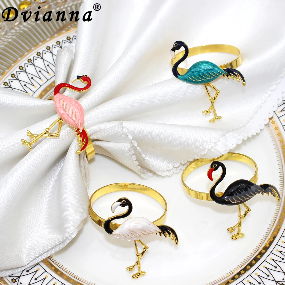 

12Pcs Gold Metal Napkin Rings Flamingo Napkin Holder for Wedding Christmas Party Banquet Dinner Cloth Towel Kitchen Decor HWE16