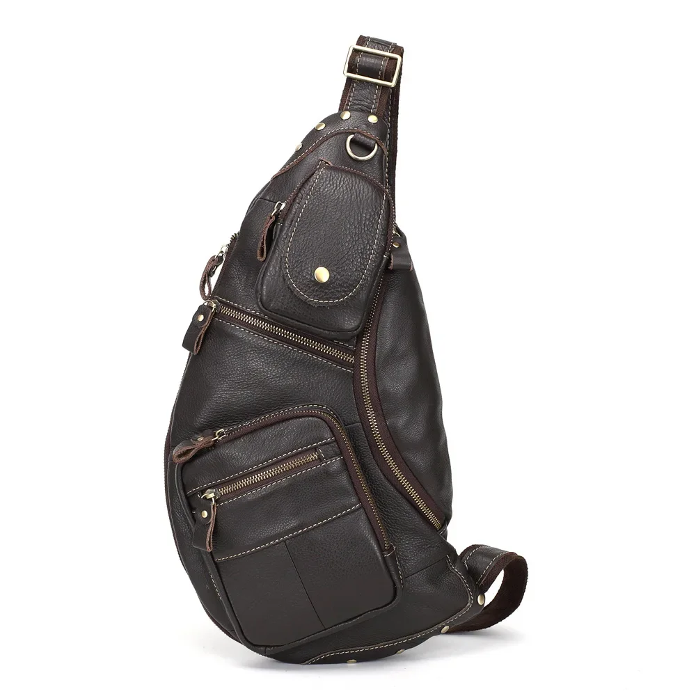 

Multifunction Cowhide Leather for Layer Male Retro Bag Men's Shoulder Chest Pack Sling First Crossbody