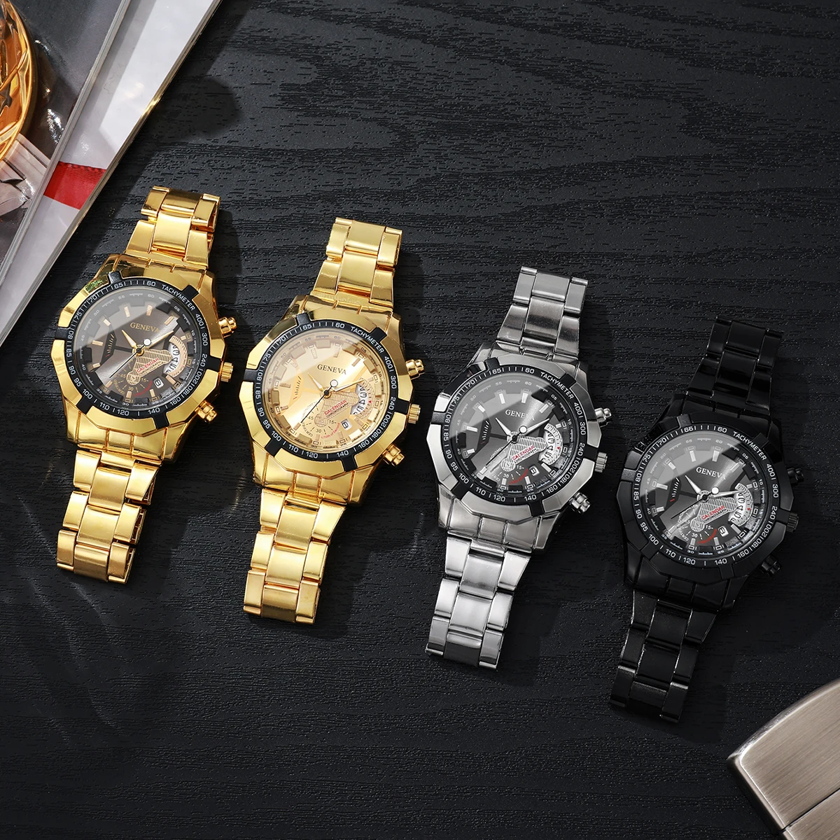 1pcs/set Men's Business Style Watch Simple Casual Scale Dial Men's Luxury Quartz Watch Combination Set (Box Not Included)