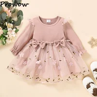 Prowow 0-3Y Baby Girl Dress Long Sleeve Cartoon Cute Floral Dresses Mesh Princess Dresses For Girls Toddler Baby Girl Clothes 1