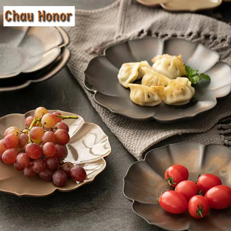 Wabi-sabi Style Stoneware Fruit Dishes Retro Candy Bar Plates for Food Household Hospitality Dishes Teaware Accessories Craft