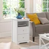 Nightstand with 2 Drawer and 1 Open Shelf, Tall Bedside Table Wooden Flie Cabinet Telephone Table Bed Side Table with Storage 4