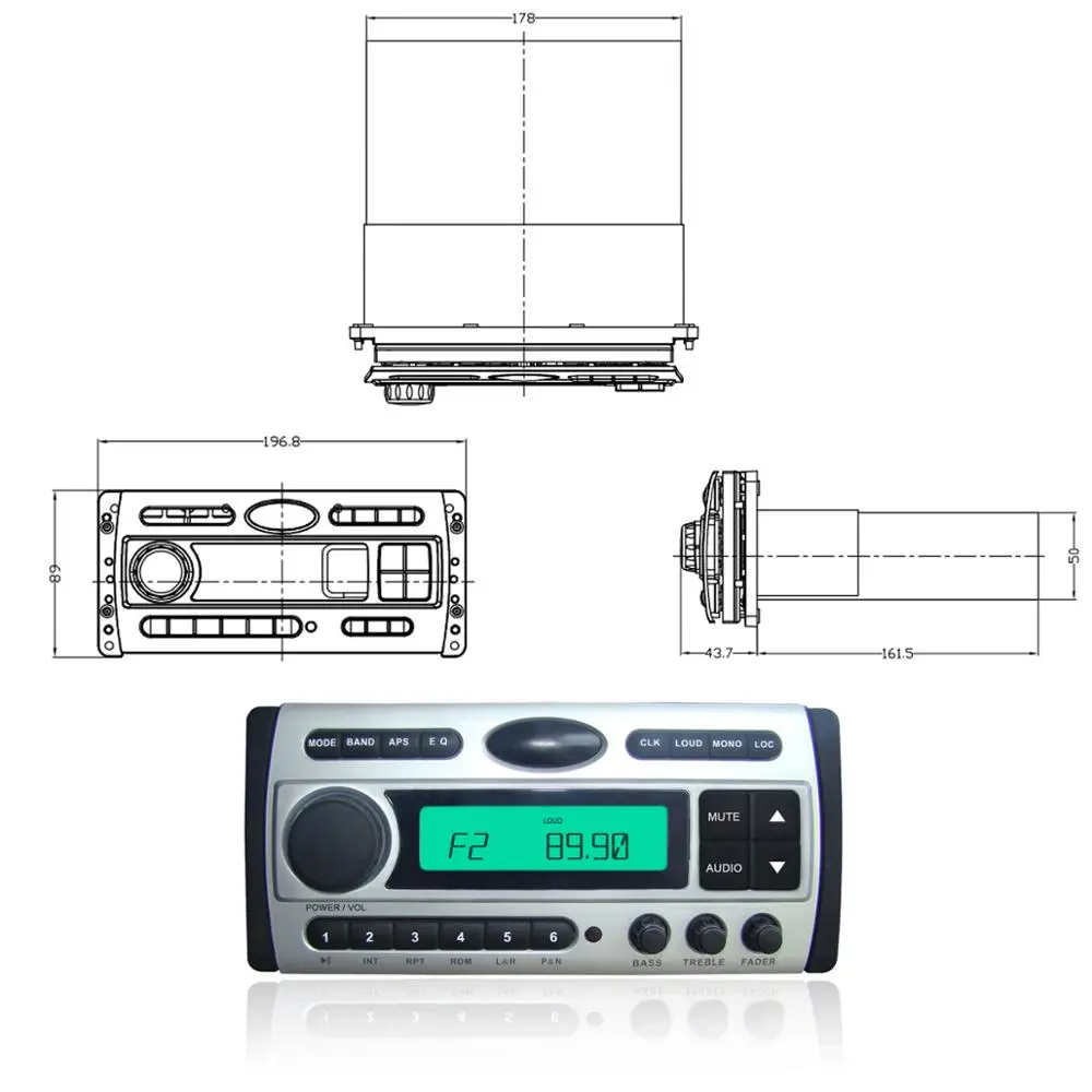 Single DIN Marine BT Receiver Stereo System And DVD Player With 1 Pairs 6.5 Inch Waterproof Speakers For Boat Motorbike H3008