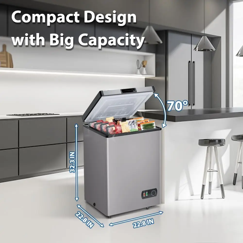 Chest Freezer, Small Deep Freezers Top Door with Removable Basket, 7 Temperature Control Energy Saving, Compact Freezer for Home