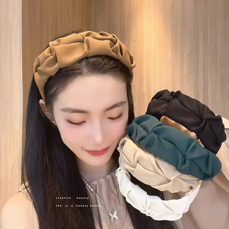 

Folded Wide-brimmed Solid-color Headband Hairpin Fashion Retro Press Hair Korean Style Headband Hair Accessories for Women