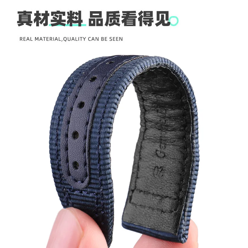 Elegant Blue-Green Nylon and Leather Bracelet Watch Strap - Premium Quality, Fits 20mm & 21mm