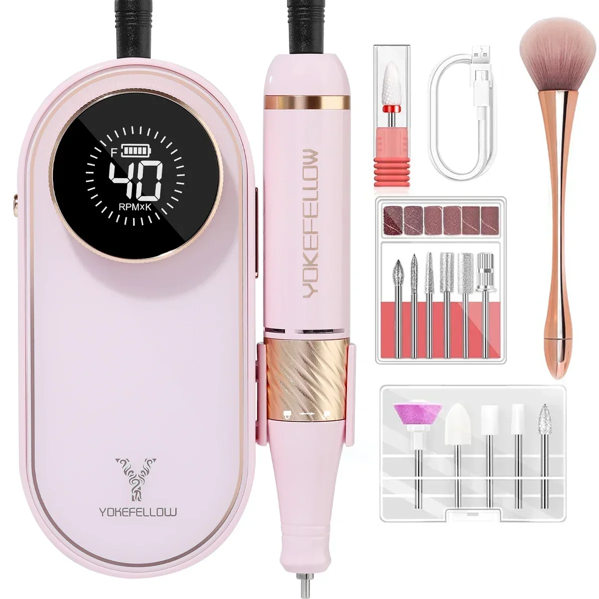 Yokeande-ポータブル電動ネイルドリルマシン、充電式、40000rpm