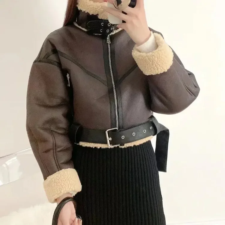 Faux leather jacket on model