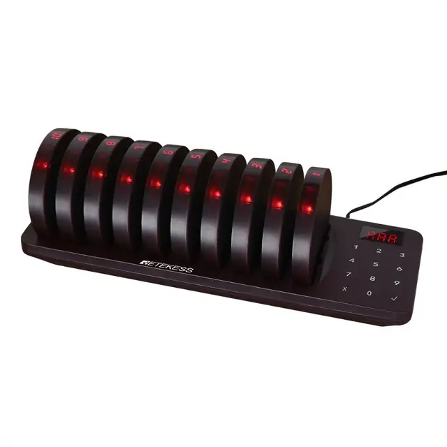 Retekess TD162 Restaurant Pager Wireless Calling Paging System With 10 Coaster Buzzers For Cafe Church Beauty Salon Food Court