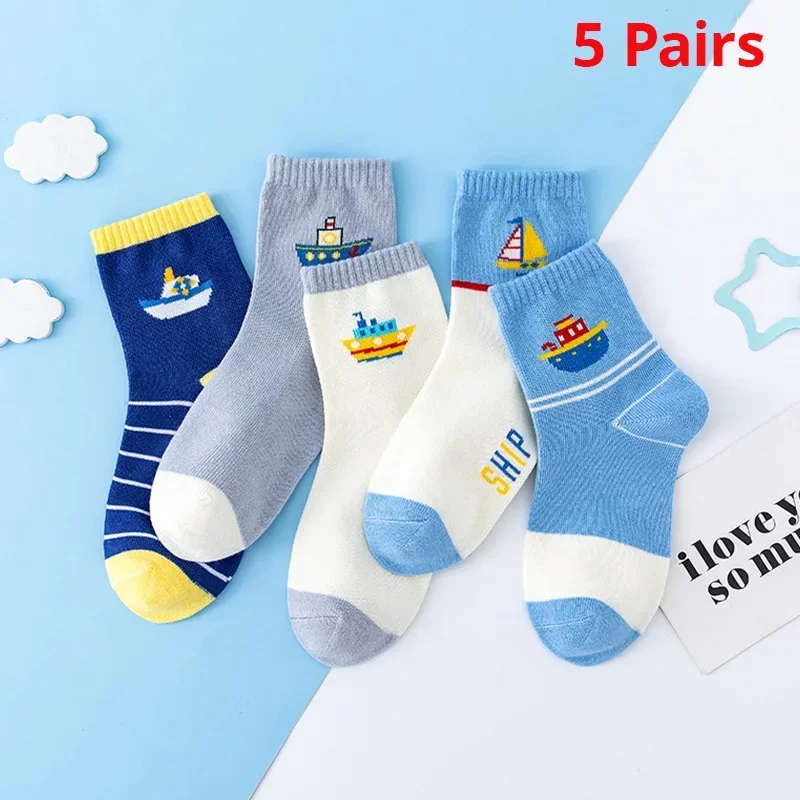 5 Pairs Baby Children's Socks Cartoon Spring Autumn Animal Kids Sock Girls Cute Boy Toddler Socks 1-12 Years 4