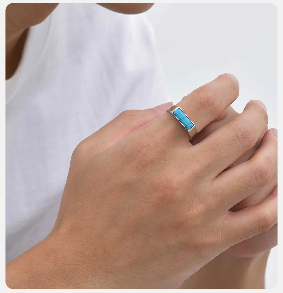 Vnox Naturstein-Siegelring für Männer und Frauen, Unisex-Fingerband aus vergoldetem Edelstahl, brüderer Ring als Geschenk – Detail 5