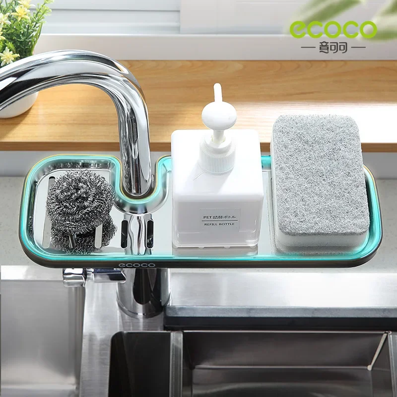Kitchen Faucet Sponge Holder Sink Adjustable Bathroom Organizer Over Faucet Hanging Faucet Drain Rack for Sink Storage Racks 2