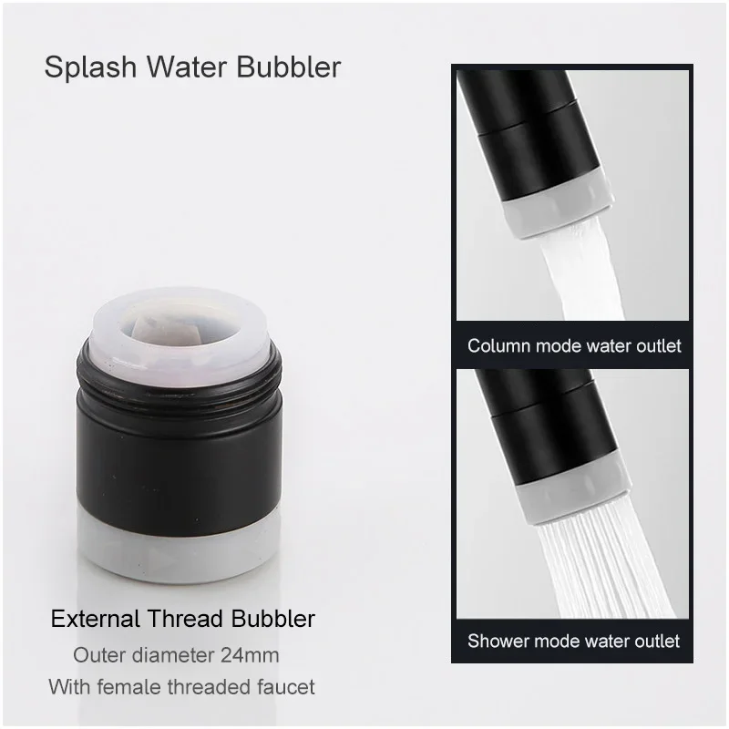 Kitchen Faucet Aerator 360 Degree Dual Mode 2 Stream Splash-proof Pressurized Kitchen Faucet Aerator Bubbler Black