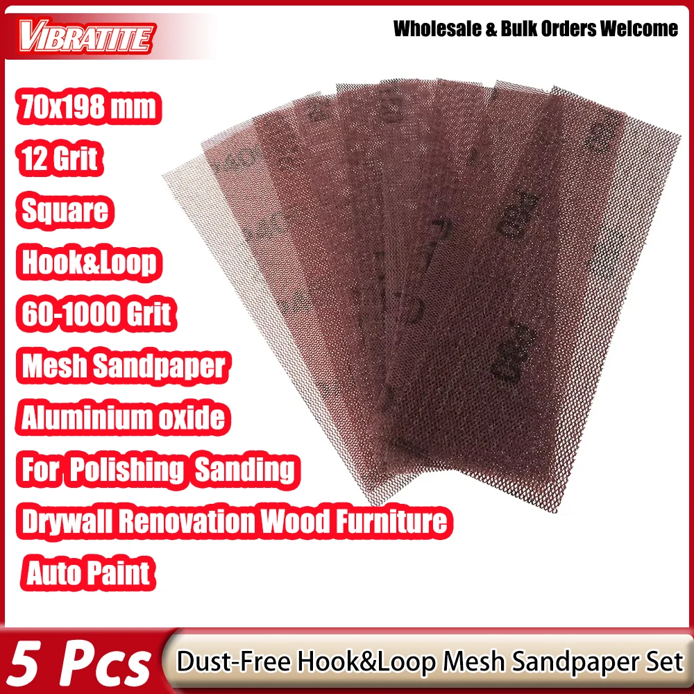5 Stück 70x198mm Netz-Schleifpapier Schleifscheiben Anti-Blockier-Klett-Schleifpapier Schleifmittel 80-320 Körnung Auto-Schleifpapier