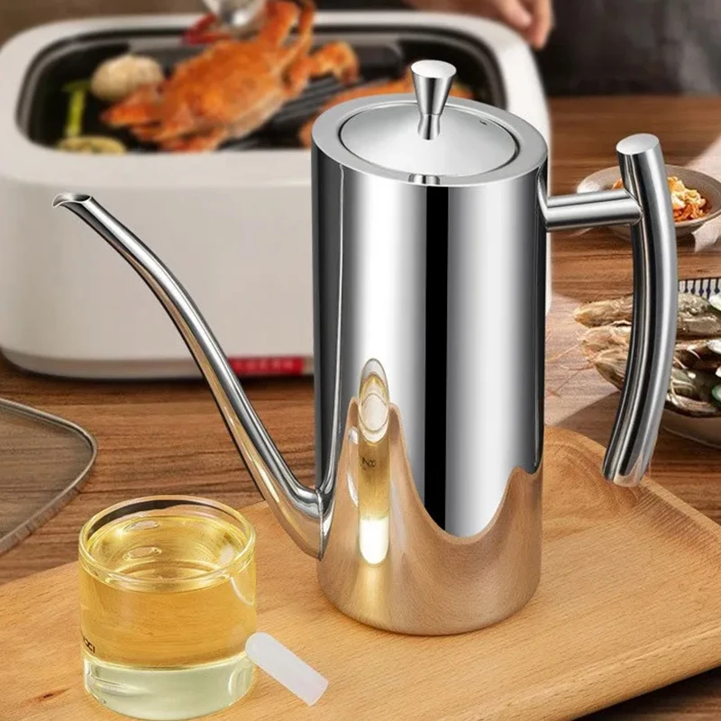 500/700/1000ml 304 Stainless Steel Oil Pot Kitchen Storage Container Dust-Proof Oil Tank Sauce Vinegar No Drip Kitchen Oil Pot 1