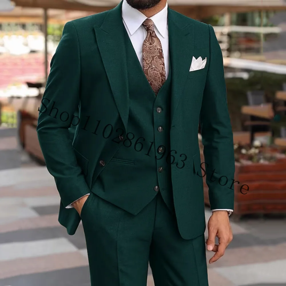 Description Picture 3 of itemTailor Made Men Suits Formal 3 Pieces Groom Wear Peak Lapel Two Buttons Business Wedding Tuxedos Blazer+Vest+Pants Costume Homme