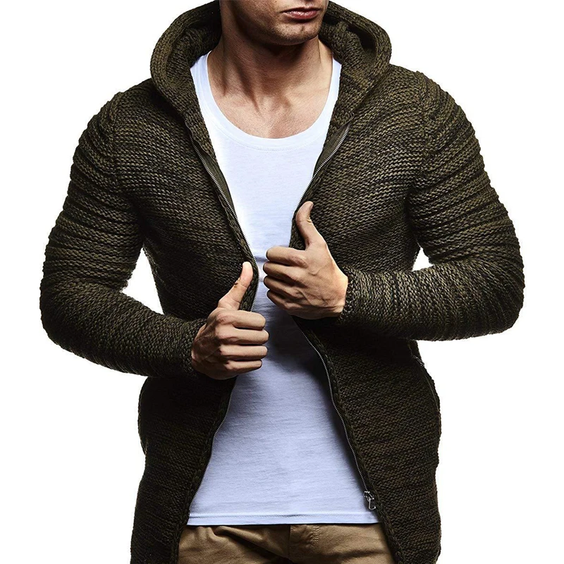 

Man Knitted Cardigan Coats Men's Sweater Coat Solid Color Men's Sweater Hooded Sweaters Coats
