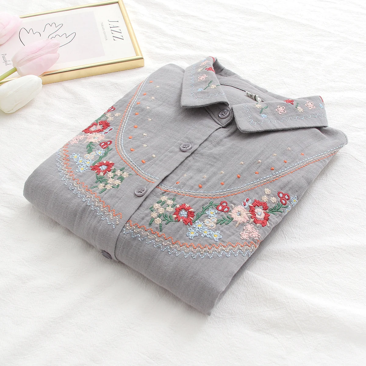 Artisanal Embroidered Blouse 100% Cotton Black 603892