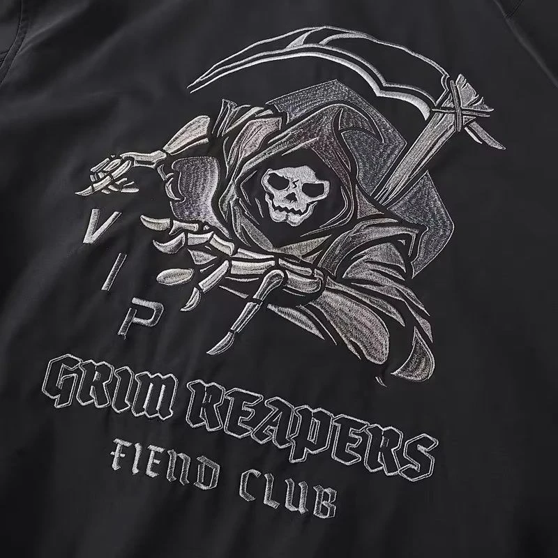 Black Bomber Jacket Men Spring and Autumn Motorcycle Work Jacket Multi-pocket Embroidered Baseball Uniform Fashionable Loose Top 4