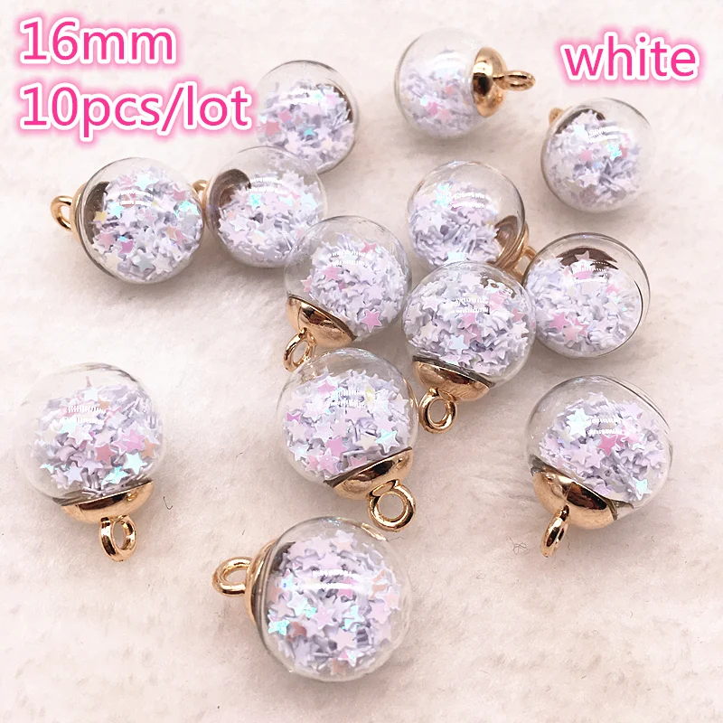 Set of 10 Vibrant Glass Star Charms - 16mm Transparent Spheres for Jewelry & Hair Accessories