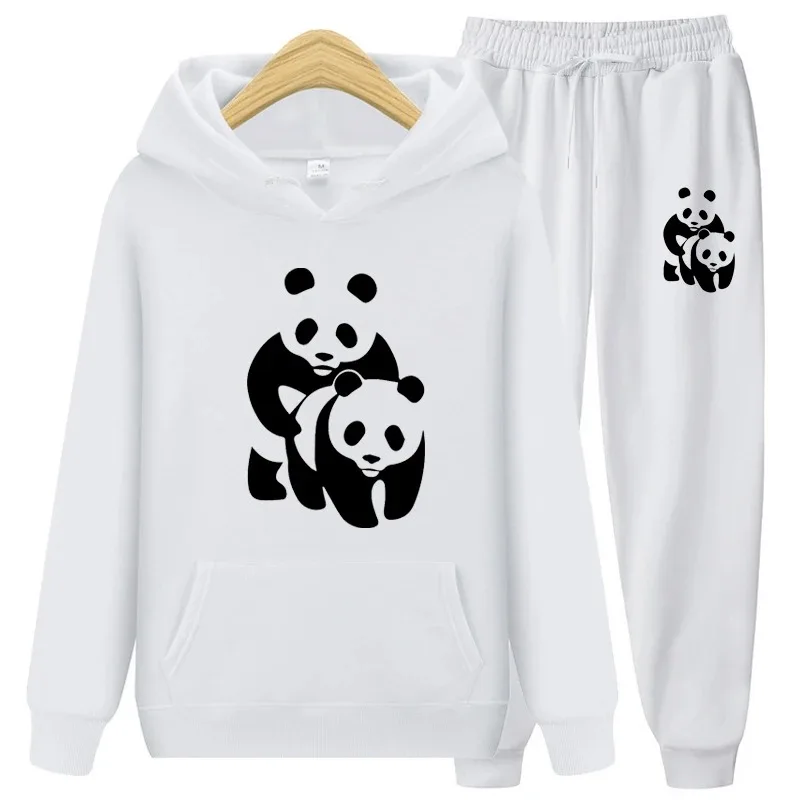 Cotton Tracksuit Suit Cute Panda Print AutumnWinter Men Women Casual Hoodie+Pants 2pcs Sets Streetwear Fashion Unisex Clothing 2pcs hair bows baby hair clips hairclip for girl hollow lace hairpins children cute accessories toddler barrettes hairgrips