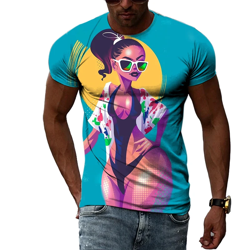 

Summer Creative Personality Goddess 3d Printed Pattern Short-Sleeved T-Shirt Casual Fashion Men Street O Collar Pullover Top
