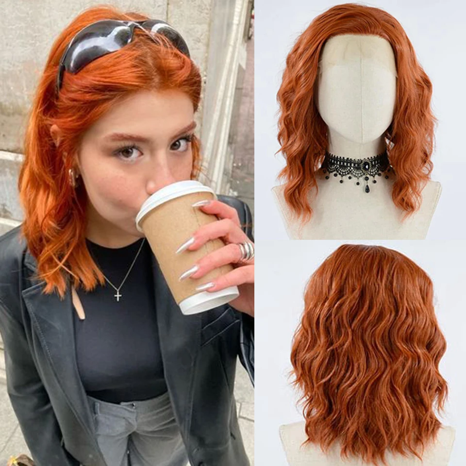 Bernardo Short Wigs Synthetic Lace Front Wig Heat Resistant Fiber Natural Hairline Middle Part Ginger Dark Brown Wigs Cosplay