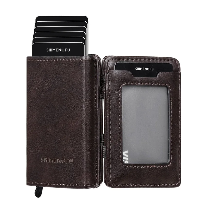 Unisex Customized Magic Designed RFID PU Leather Pop-Up Wallet Aluminum Short Case Card Holder for Credit Cards