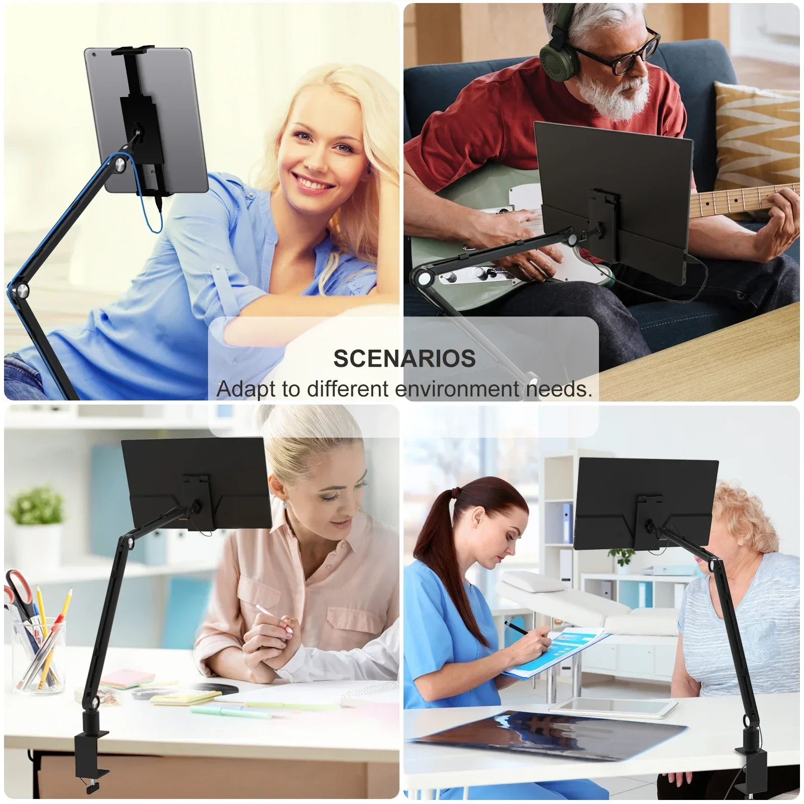Adjustable Height Tablet Stand For iPad 15 6 16 Inch Screen Portable Monitor Desk Mount With Aluminum Long Rotating Arm tablet stand