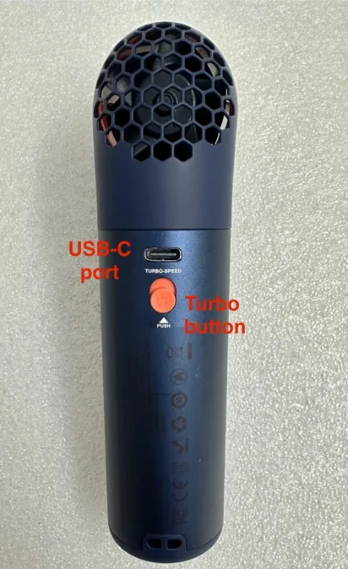 Pocket size aluminum fan with turbo charge feature