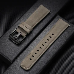 Vintage Retro Brown Leather Watch Band - Quick Release Cowhide Strap - 22mm (Gray - Black)