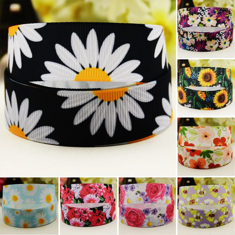 

22mm 25mm 38mm 75mm flower cartoon printed Grosgrain Ribbon party decoration 10 Yards satin ribbons