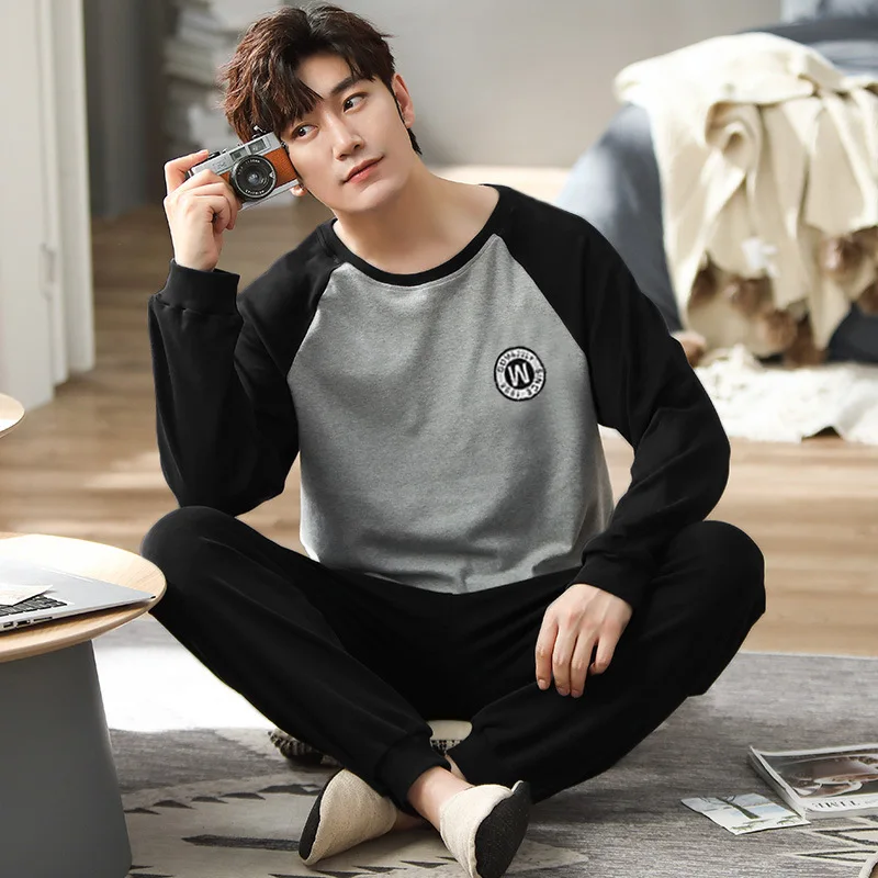 Spring And Autumn 2 Piece Men's Pajamas Boys Sports Long Sleeve Loose Leisure Suit Men's Homewear Sets Pajama Sets pajamas set man pajamas set