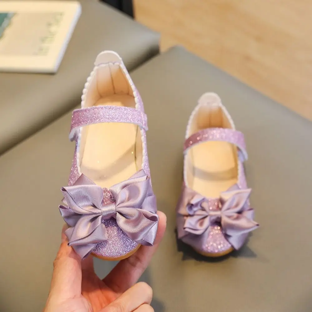 Princess Glitter Princess Dress Shoes Bow-knot Soft Bottom Leather Shoes Breathable Bright Dance Party Shoes Students