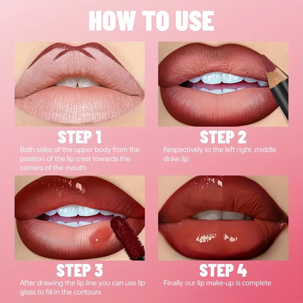 Gradient Lips Set, Lip Liner + Glass Lip Gloss, Mirror Shine Finish, Smooth Blend, Nude Shades, Long-Lasting_voghion.com