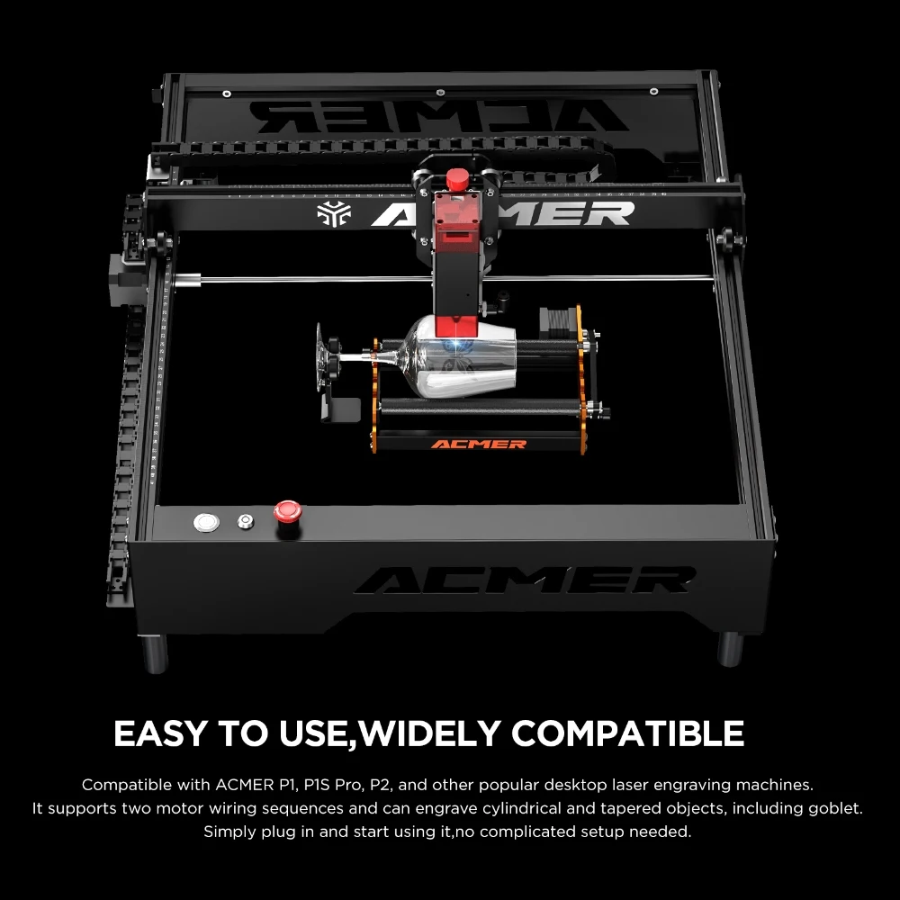 Laser Engraving Machine ACMER M2 Laser Rotary Roller Laser Engraver Y-axis Rotary Roller 360&deg; Rotating Cutting Engraving Cylindrical Objects