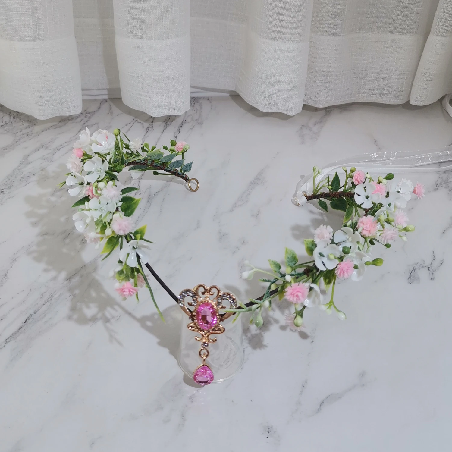 Newly Arrived Rattan Flower Crown Headband Floral Wreath For Wedding Party ( Pink-2