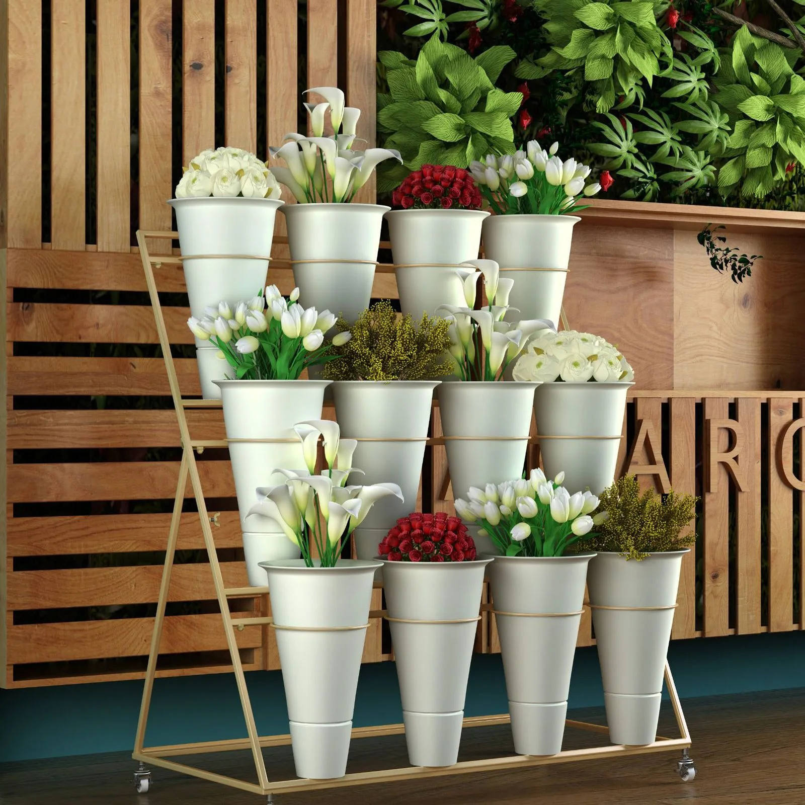 12PCS Plant Stand Tapered Buckets White Plastic Flower Display Pots Large Capacity Garden Plant Planter for Home Patio Balcony