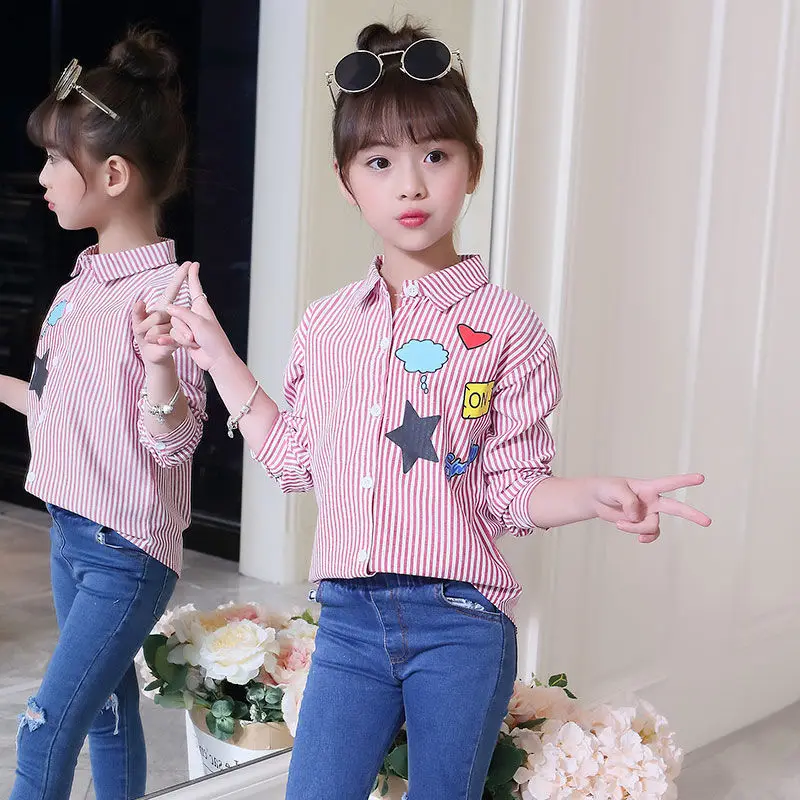 Spring Girls Shirts For Students Uniform Long Sleeve Cotton Blouse Teenagers School Clothes 4 6 8 10 12 Years kids shirts