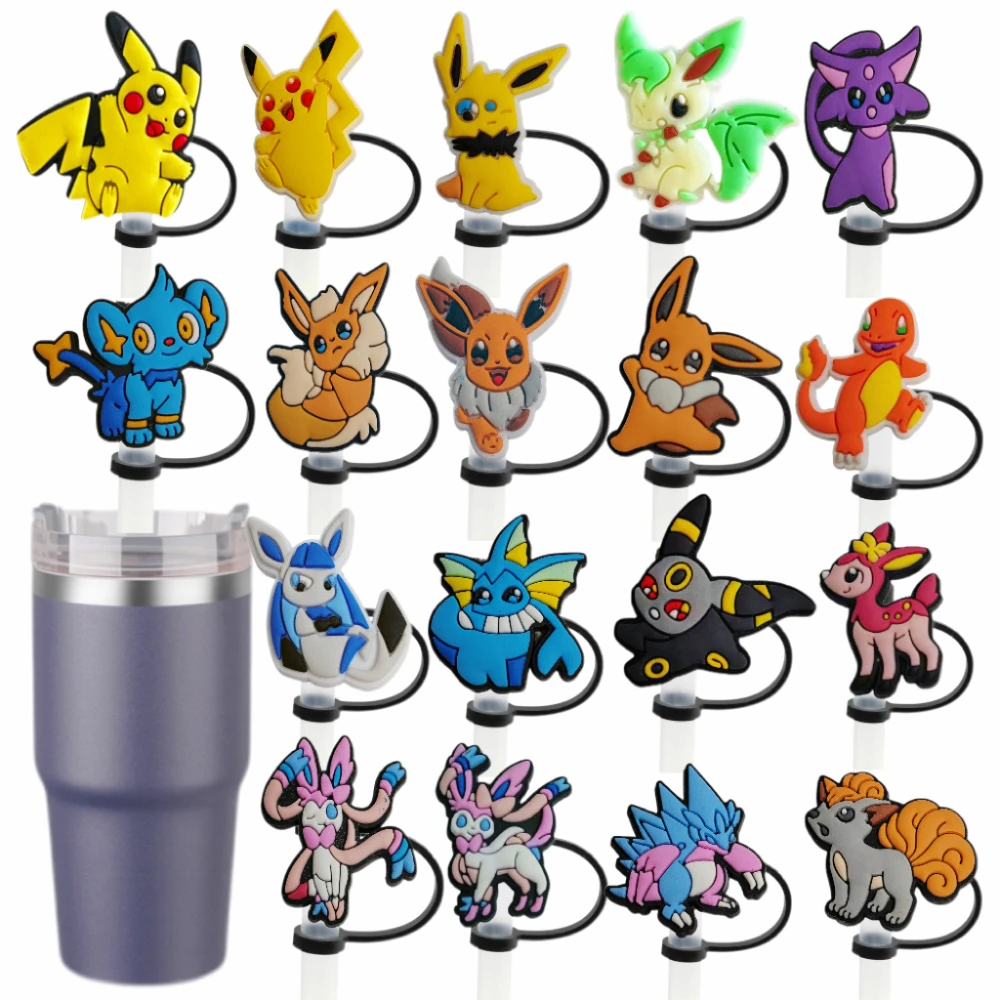 

MINISO Pokémon Straw Cover Cap 10MM Drink Straw Plug Reusable Splash Proof Drinking Fit Cup Straw Cap Charms Pendant Accessories