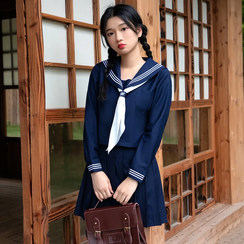 

Navy Sailor Outfit Japanese School Uniform Skirt Girl JK Uniforms Student Sailor Dress Korean Student Seifuku Schoolgirl Costume