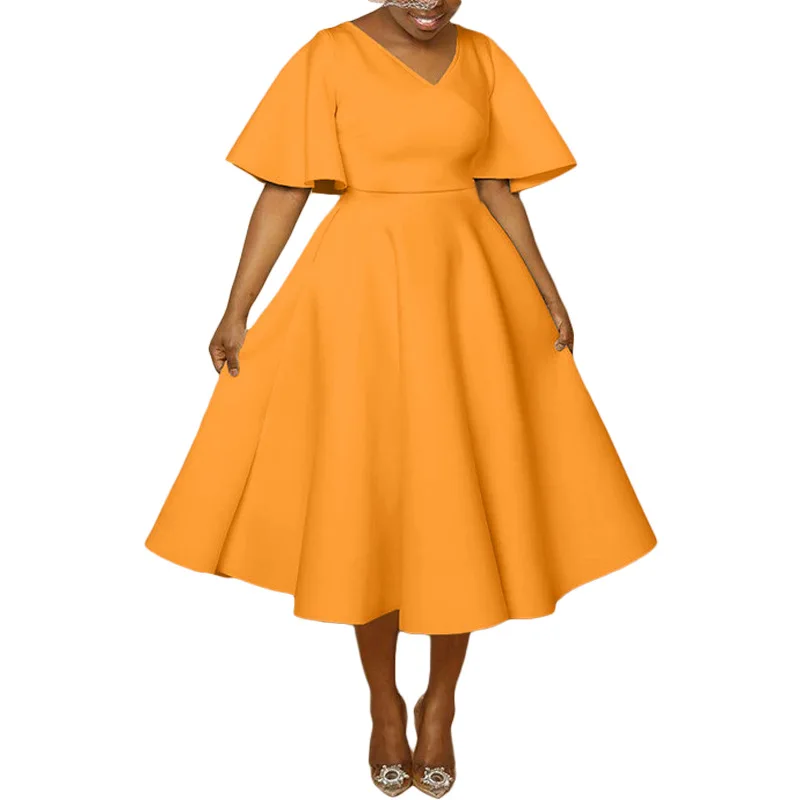 African Party Clothing Ladies Elegant Half Sleeve V-neck Evening Midi Dress Dashiki African Dresses for Women Clothes