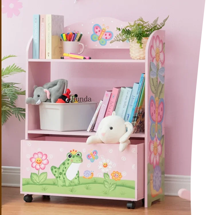 Children's bookcase, bookshelf, drawer storage rack, floor-to-ceiling picture book rack, cartoon children's room powder