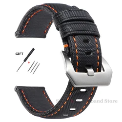 Versatile Nylon Leather Canvas Watch Strap - Unisex, Various Sizes Available - 20mm (Black Orange)