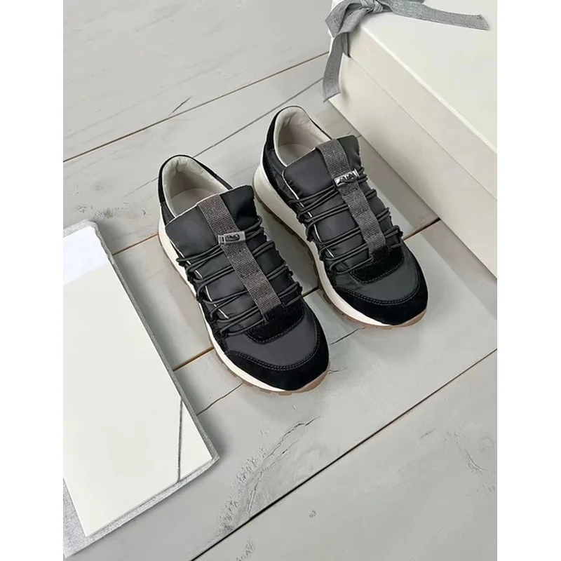 Sapatilhas de corrida casual feminina com cord&atilde;o, t&ecirc;nis com cercadura BC, moda esportiva de um passo, tamanho grande, outono