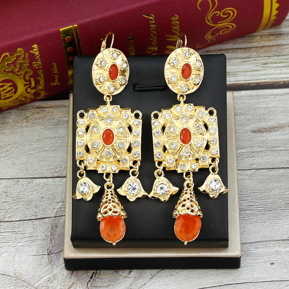 Fashion Style Algeria Earring Gold Color Aristocratic Women Crystal