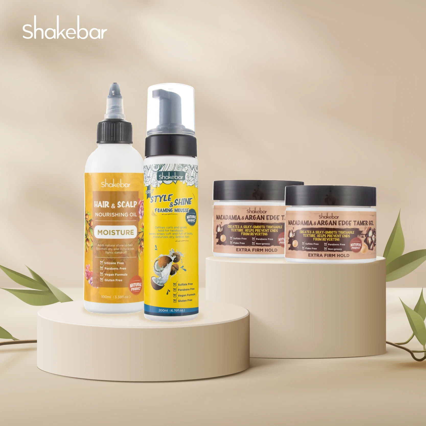 Shakebar Hair Care Oil Hair Styling Mousse Edge Tamer Gel Nourishes and Scalp Leaves Shine and Long-lasting Style